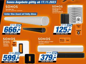 (Expert Neuss und weitere) Sonos One SL für 125 €, ARC 666€, Sub 599€, Beam 365€ zuzüglich je 6,99 € Versand (One SL Versandkosten Frei)