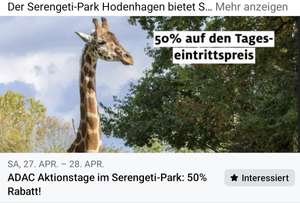 Serengeti Park Hodenhagen: als ADAC Kunde 50% am 27.04.&28.04. sparen