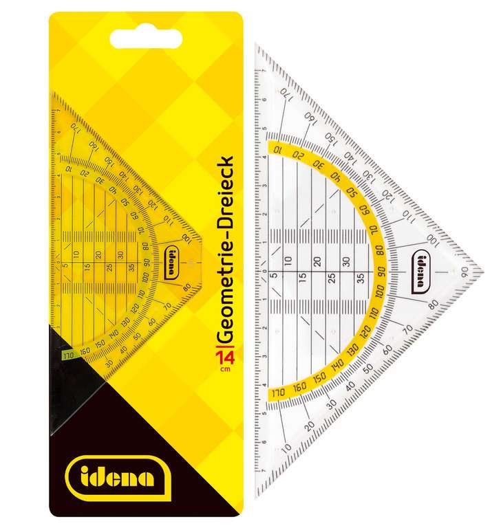 Idena - Geometrie-Dreieck aus Kunststoff mit Lineal und Winkelmesser, transparent für 1,19€ (Prime)