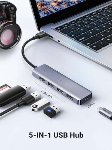 UGREEN 4-Port USB Hub 3.0 mit 4*USB 3.0 Port & 1*USB C Stromversorgung-Port, USB Verteiler