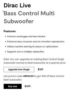 40 % Dirac Live Bass Control Multi Subwoofer for Onkyo TX-RZ70