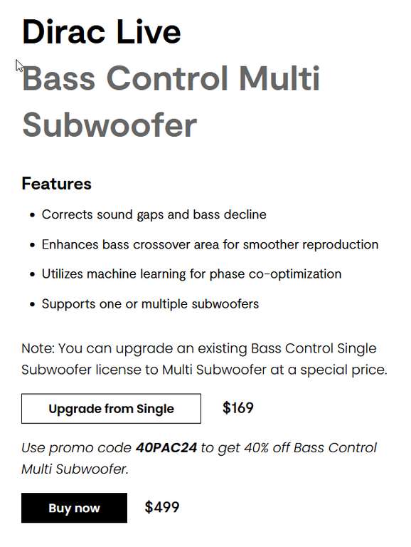 40 % Dirac Live Bass Control Multi Subwoofer for Onkyo TX-RZ70