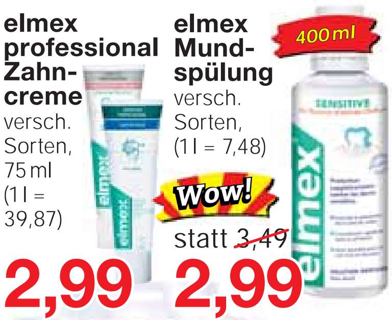 [JAWOLL Filialen] Elmex Mundspülung 400ml bzw. Elmex Professional Zahncreme 75ml für 2,99€
