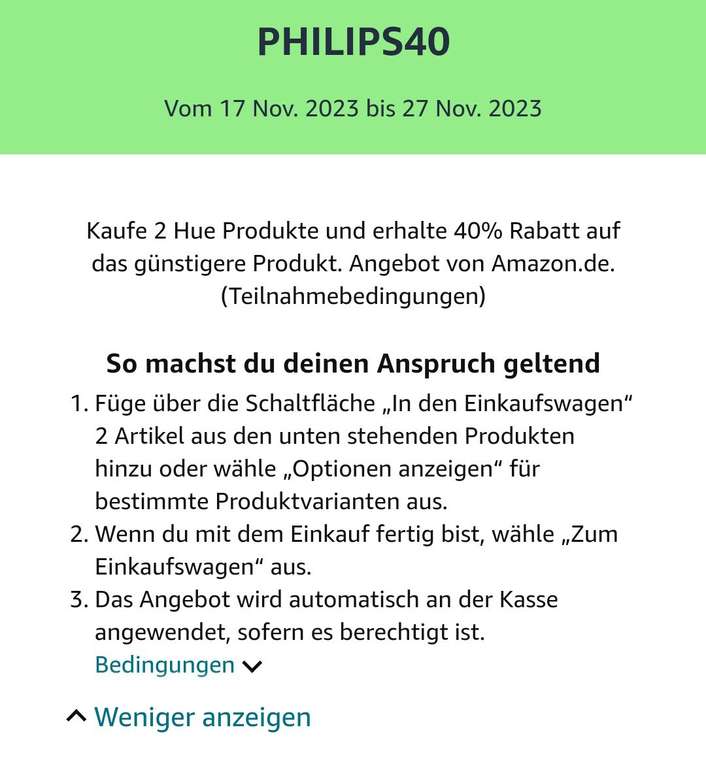 Kaufe 2 Hue Produkte und erhalte 40% auf das günstigere z.B. 2x Ambiance Play Lightbar Doppelpack für 152,00€ - Amazon Prime Black Friday