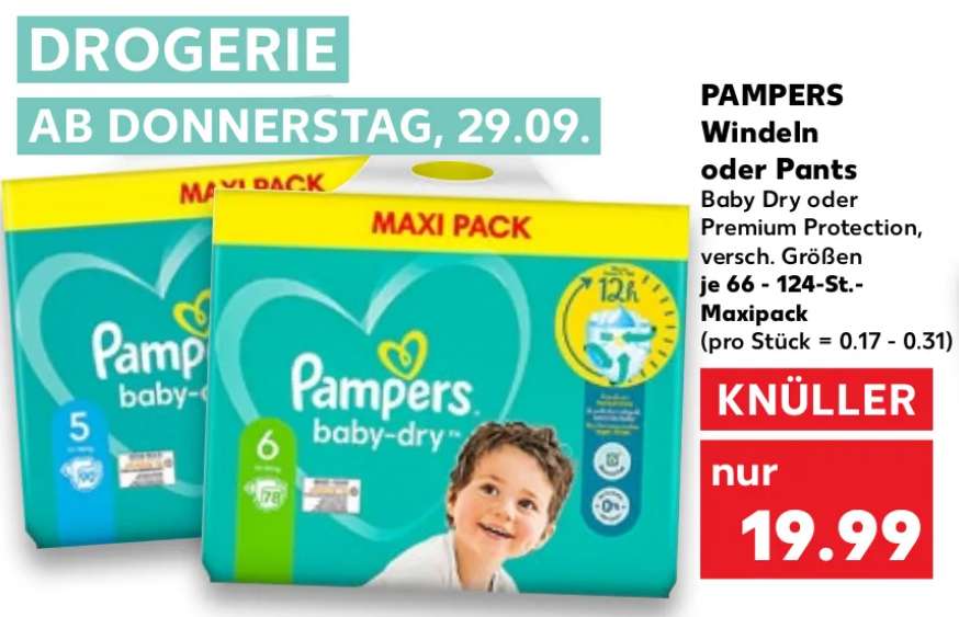 Pampers Baby Dry / Premium Windeln oder Pants MAXI PACK mit 3€-Gutschein 16,99€ mydealz