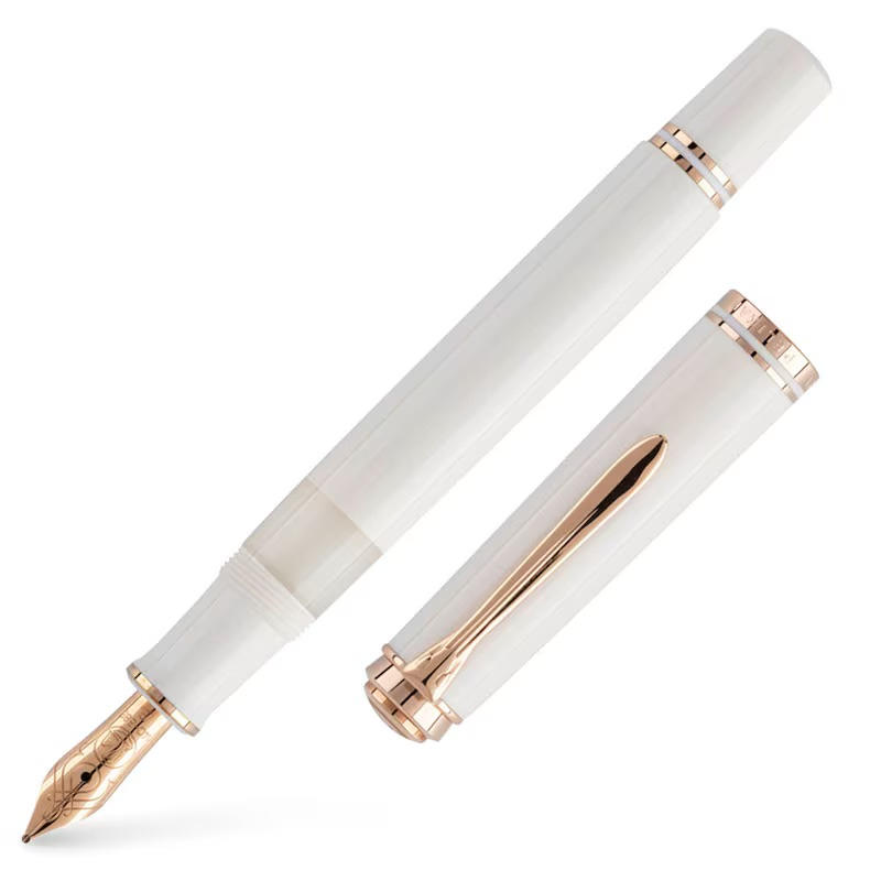 PELIKAN Füllfederhalter Souverän M600, Feder F, weiß/roségold, 14-Karat Goldfeder
