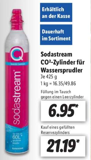 SodaStream Quick Connect CO2 Zylinder - Austauschzylinder: 6,95 € / Reservezylinder: 21,19 €