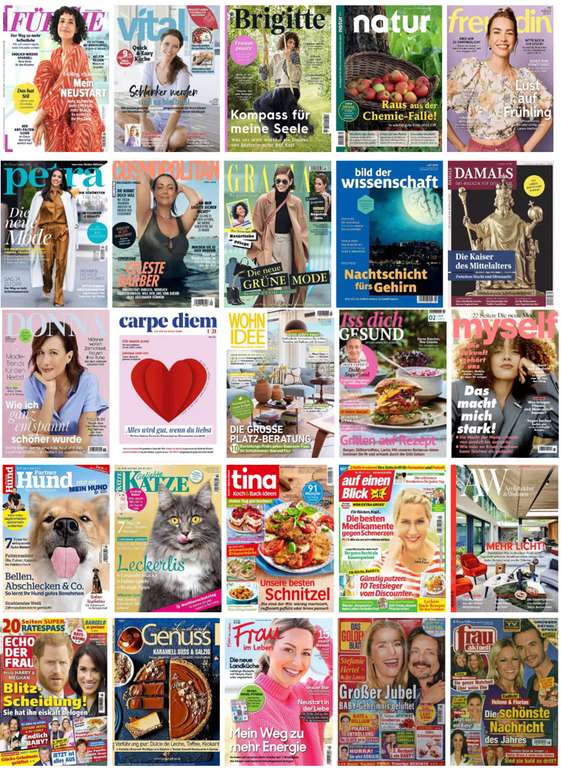 57 Zeitschriften Abos zum Muttertag: Brigitte für 97,30€ + 100 € BestChoice | petra für 34€ + 35€ BC | happinez für 51,20€ + 45€ Amazon