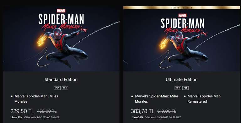 PSN Türkei | Marvel's Spider-Man: Miles Morales für 11,54€ / Ultimate Edition für 19,29€ PS4 & PS5