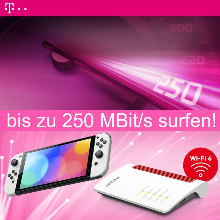 Telekom MagentaZuhause XL (250 Mbit/s) + Nintendo Switch OLED + FRITZ!Box 7530 AX / 7590 AX für 11,90€ ZZ: mtl. 38,70€