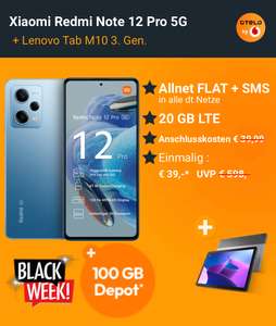Xiaomi Redmi Note 12 Pro 5G + Lenovo Tab M10 3. Gen. Allnet Flat 20 GB LTE im Vodafone Netz + 100GB Depot