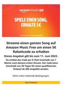 Amazon Music Free 5€ (20€ MBW) Gutschein Angebot (personalisiert)