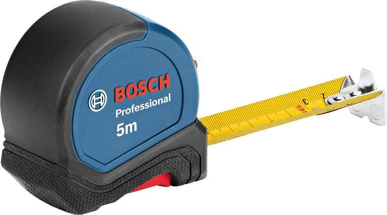 [Prime] Bosch Professional 1600A016BH Maßband 5 m (Einhandbedienung, Gürtelklemme, Magnethaken, 2 Stopp-Tasten, 27 mm Nylon-Stahlband)