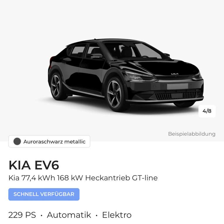 Privatleasing KIA EV6 77,4 kWh 168 kW Heckantrieb GT-line / 24 Monate / 15.000km / 315€/mtl