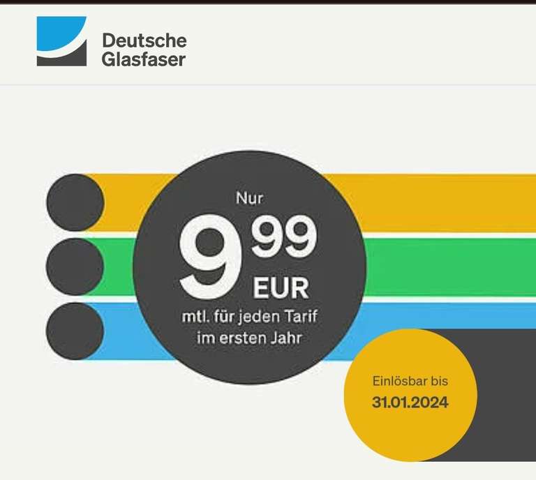 Deutsche Glasfaser 1. Jahr für 9.99€ in jedem Tarif!