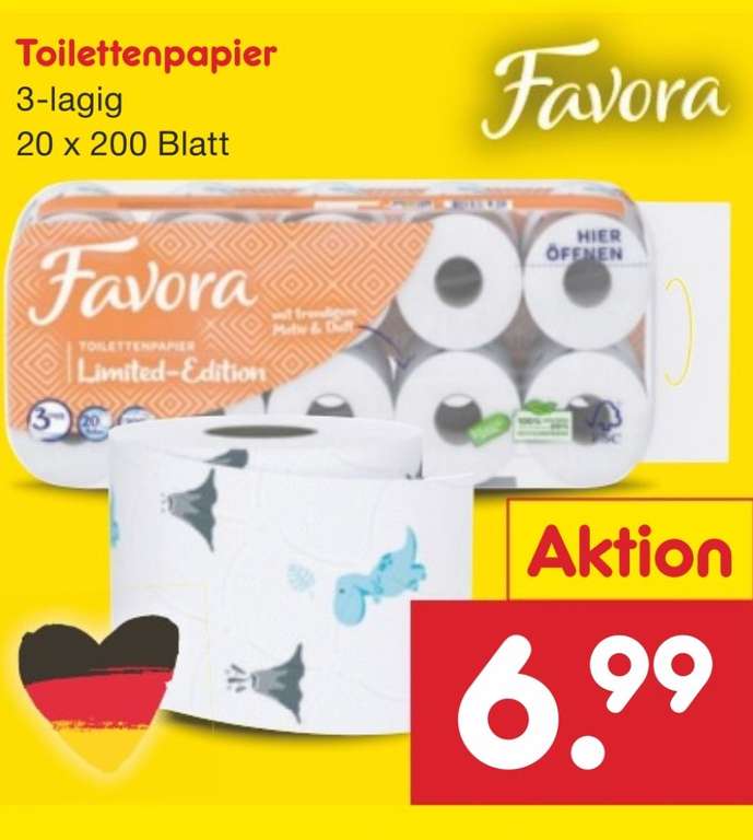 Favora Limited Edition Toilettenpapier 3-lagig (20x200 Blatt, 35ct je Rolle)