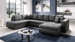 FURNIX Ecksofa FIORENZO Sofa mit Schlaffunktion Sofakissen Couch in U-Form GRAU DUNKELGRAU MA 195+MT 90