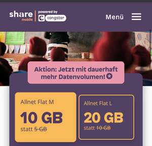 Share Mobile Prepaid (Congstar Telekom Netz) Starterpaket 3€ anstatt 10€/15€ und bis zu 3 Monate gratis durch 30€ WechselBonus nur online