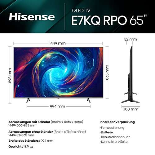Hisense E7KQ Pro 65 Zoll. 120 Hz, QLED, 749€