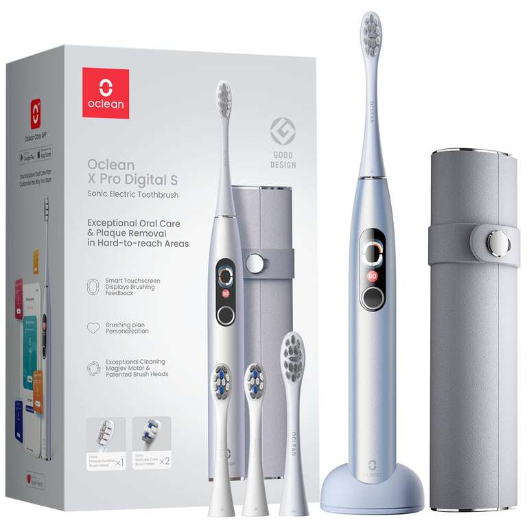 Oclean X Pro Digital Elektrische Zahnbürste mit 4 Bürstenköpfe & Reiseetui, Schallzahnbürste, 30 Tage Akkulaufzeit, 3 Modi