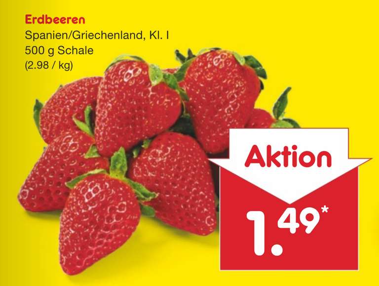 Erdbeeren 500g Schale (2,98€/kg) | Dt. Kartoffeln 4kg Netz (75 Cent/kg) als Samstagskracher (25.03.) bei Netto MD [Filialen bundesweit]