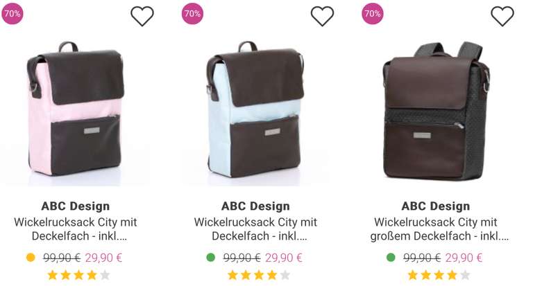 ABC Design City Wickelrucksack, drei verschiedene Farben