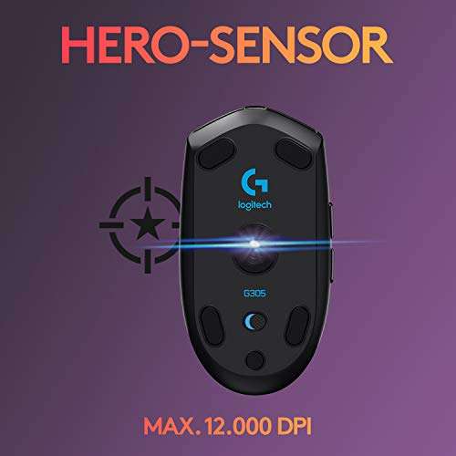 Logitech G305 LIGHTSPEED kabellose Gaming-Maus mit HERO 12K DPI Sensor, 6 programmierbare Tasten, 250 Stunden Akkulaufzeit (Prime)
