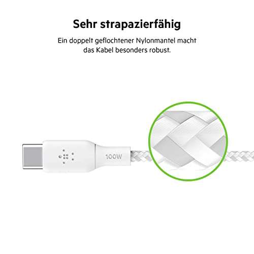 [Packstation / Prime] Belkin USB-C-Kabel, 100W PD, USB-IF-zertifiziert, für iPad Pro, MacBook, Galaxy u.v.m. (2m & 3m), weiß, schwarz