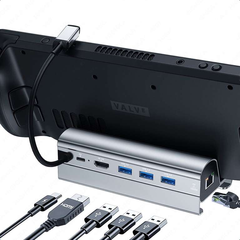 (Banggood) Bakeey Steam Deck Docking Station - 60 W, USB-C PD, HDMI 2.0, 4K@60Hz, 3x USB-A, Gbit-LAN