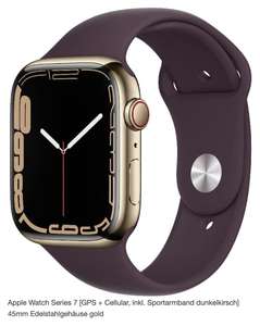 Apple Watch Series 7 45mm Edelstahl gold [GPS + Cellular, inkl. Sportarmband dunkelkirsch] Zustand wie neu!