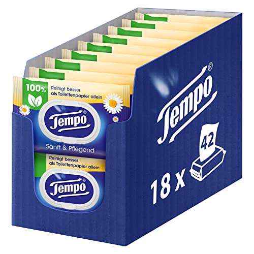 [Prime Spar-Abo] Tempo Toilettenpapier feucht Trio-Pack (18 (6 x 3) Packungen x je 42 Blatt)