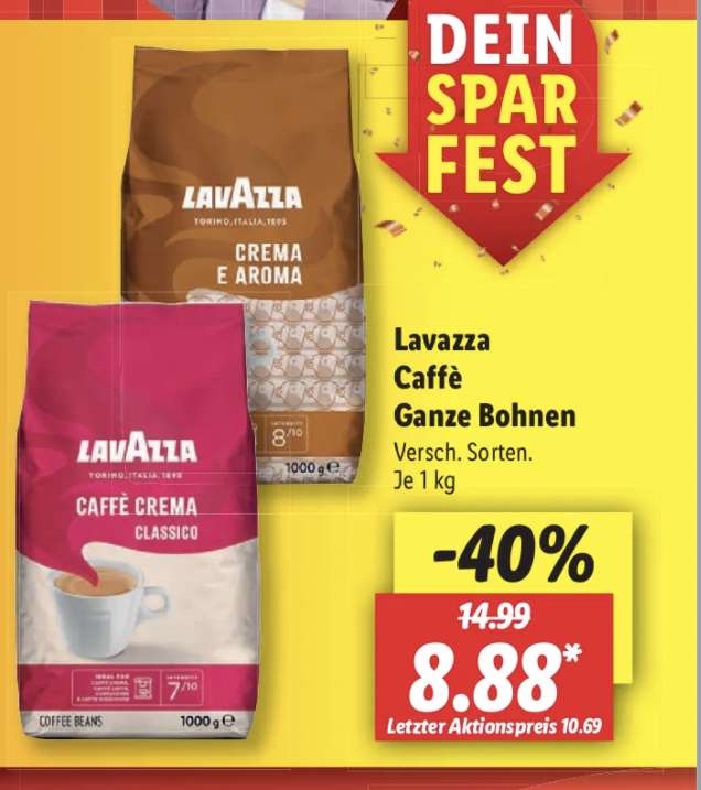 Lidl) Lavazza Caffè Ganze Bohnen 1 kg - versch. Sorten | mydealz