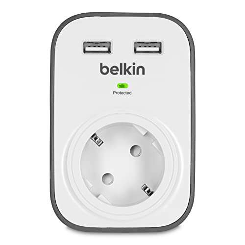BELKIN Surge Plus Überspannungsschutz 1-Fach mit 2 x universal USB Ladeports 2,4 A (BSV103VF) für 13,99€ (Prime)