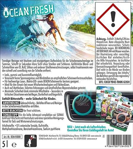 (Prime) SONAX ScheibenReiniger gebrauchsfertig Ocean-Fresh (5 Liter) gebrauchsfertiger Reiniger für die Scheiben-/Scheinwerferwaschanlage