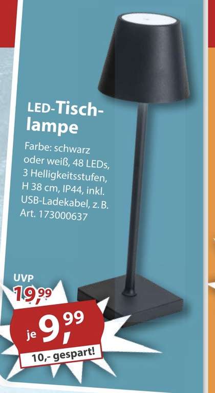 [Dortmund] Tischlampe LED 38 cm Akku USB schwarz