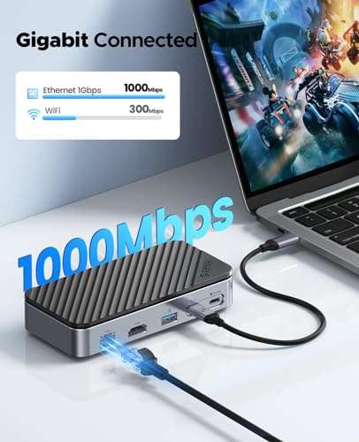[Prime] Orico Docking Station, USB-C Hub mit M.2 NVMe/SATA SSD Gehäuse (4K HDMI, 100W PD, SD/TF, Gigabit Ethernet)