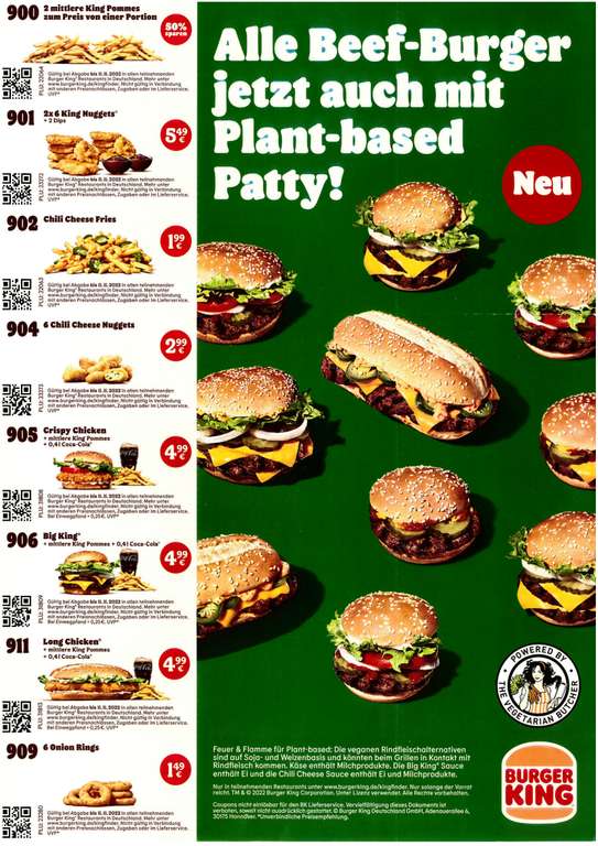 Burger King Coupons/Gutscheine gültig ab SA 17.09. - FR 11.11.2022 (inkl 5-fach Payback + Plant-Based Patty)