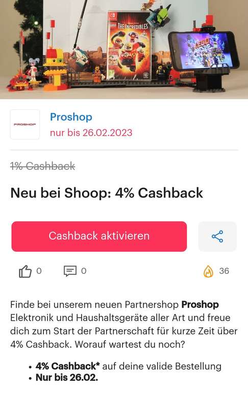 [Shoop] 4% Cashback für Proshop bis 26.02.23 (sonst 1%)