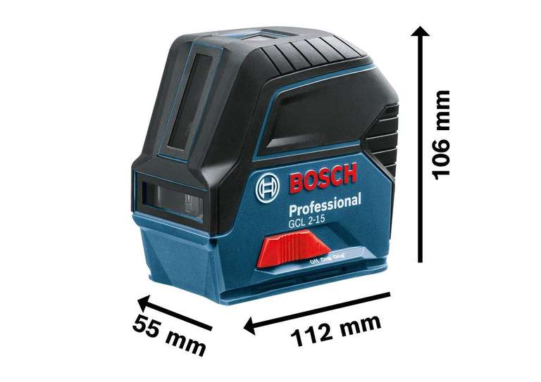 Bosch Professional Kreuzlinienlaser GCL 2-15, roter Laser, Innenbereich, mit Lotpunkten, Arbeitsbereich: 15 m, 3x AA Batterien