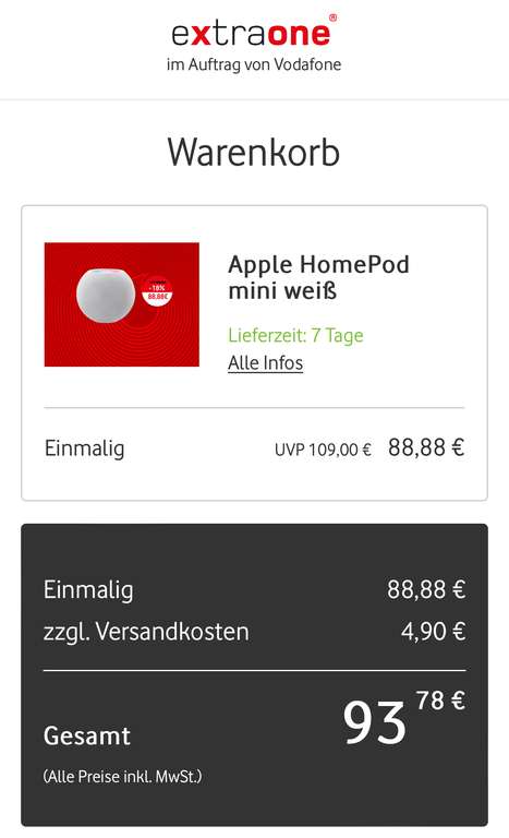 Homepod Mini weiß für Vodafonekunden