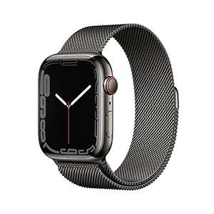 Apple Watch Series 7 (GPS + Cellular, 45mm) Smartwatch -Edelstahlgehäuse Graphit,Milanaise Armband Graphit. Gebraucht Gut-Neupreis: 774,62€