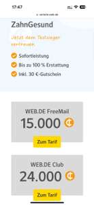 ZahnGesund Versicherung 30 Euro Amazon Gutschein plus WEB.DE FreeMail 15.000 Punkte / WEB.DE Club 24.000 Punkte
