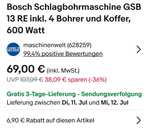 Bosch Schlagbohrmaschine GSB 13 RE inkl. 4 Bohrer und Koffer, 600 Watt, Versandkostenfrei