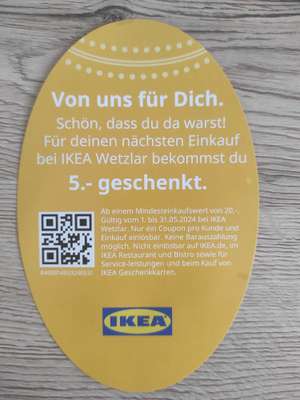 5€ Ikea Wetzlar Gutschein / 20€ Mindesteinkaufswert