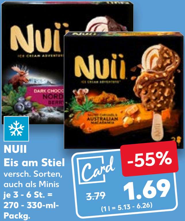 [Kaufland] Nuii Ice Cream - Eis am Stiel - versch. Sorten für 1,69€/3 bzw. 6 Stück mit KauflandCard - bundesweit [Kaufland Card]