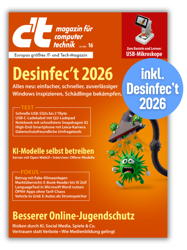 Desinfec’t 2026, 2 c't-Ausgaben (PDFs) + Zugriff aufs Heftarchiv [ct Desinfect]