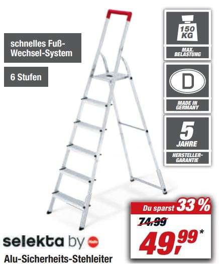Hailo Selekta Alu-Haushaltsleiter L41TB, 6 Stufen, 3,28m Arbeitshöhe für 49,99 Euro [Toom]