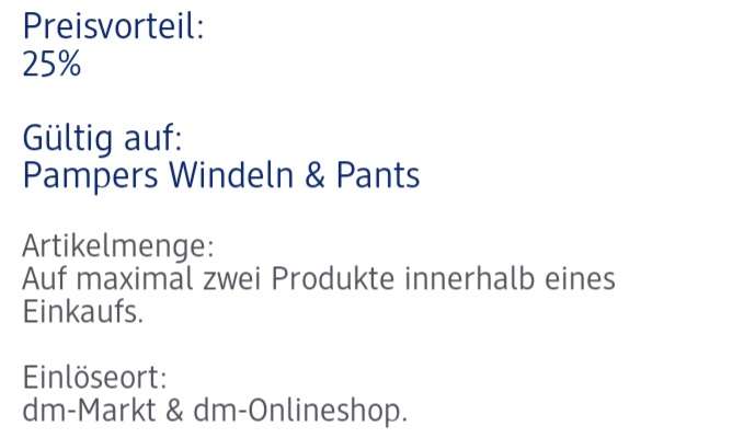 (DM) 2x(!) 25% für Pampers Windeln/Pants (personalisiert,Glückskind)