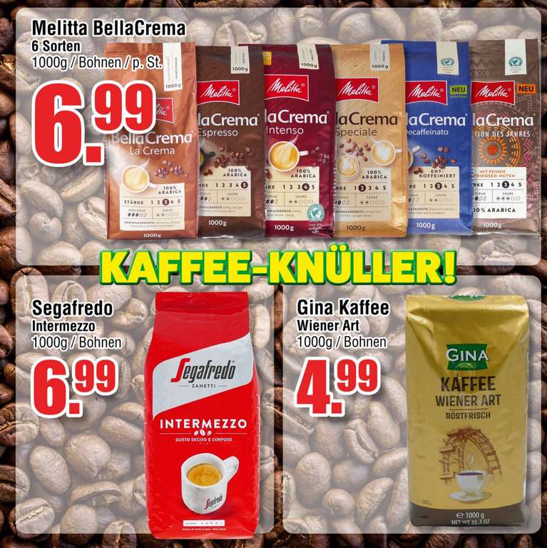 Grenzgänger: Ter Huurne Holland Markt - Melitta BellaCrema Kaffee ganze Bohnen verschiedene Sorten - Sagfredo Intermezzo