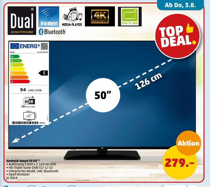 Dual 4K-UHD-Smart-TV 50-Zoll Fernseher (Penny)